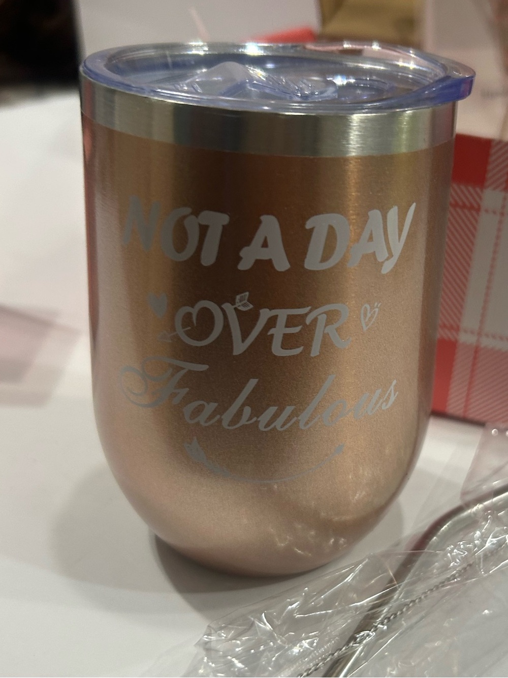 Not A Day Over Fabulous Birthday Gift Set Tumbler Candle Card Flowers NIB - Picture 3 of 5